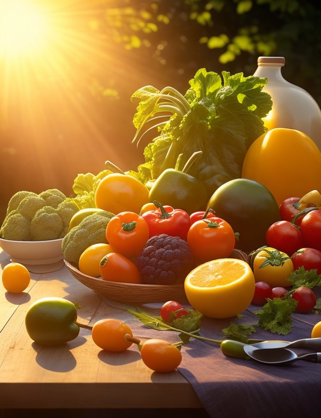 Organic eating is healthy. Picture of fruit and vegetables.